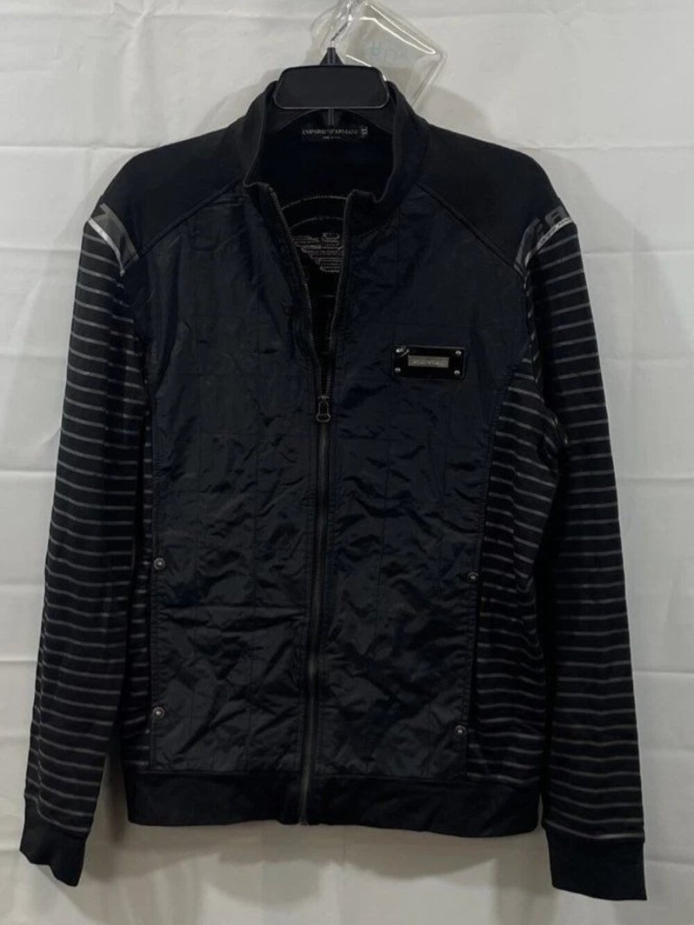 Emporio Armani EA7 Men's Black Quilted Striped Full Zip Jacket Sz XL Runs Small